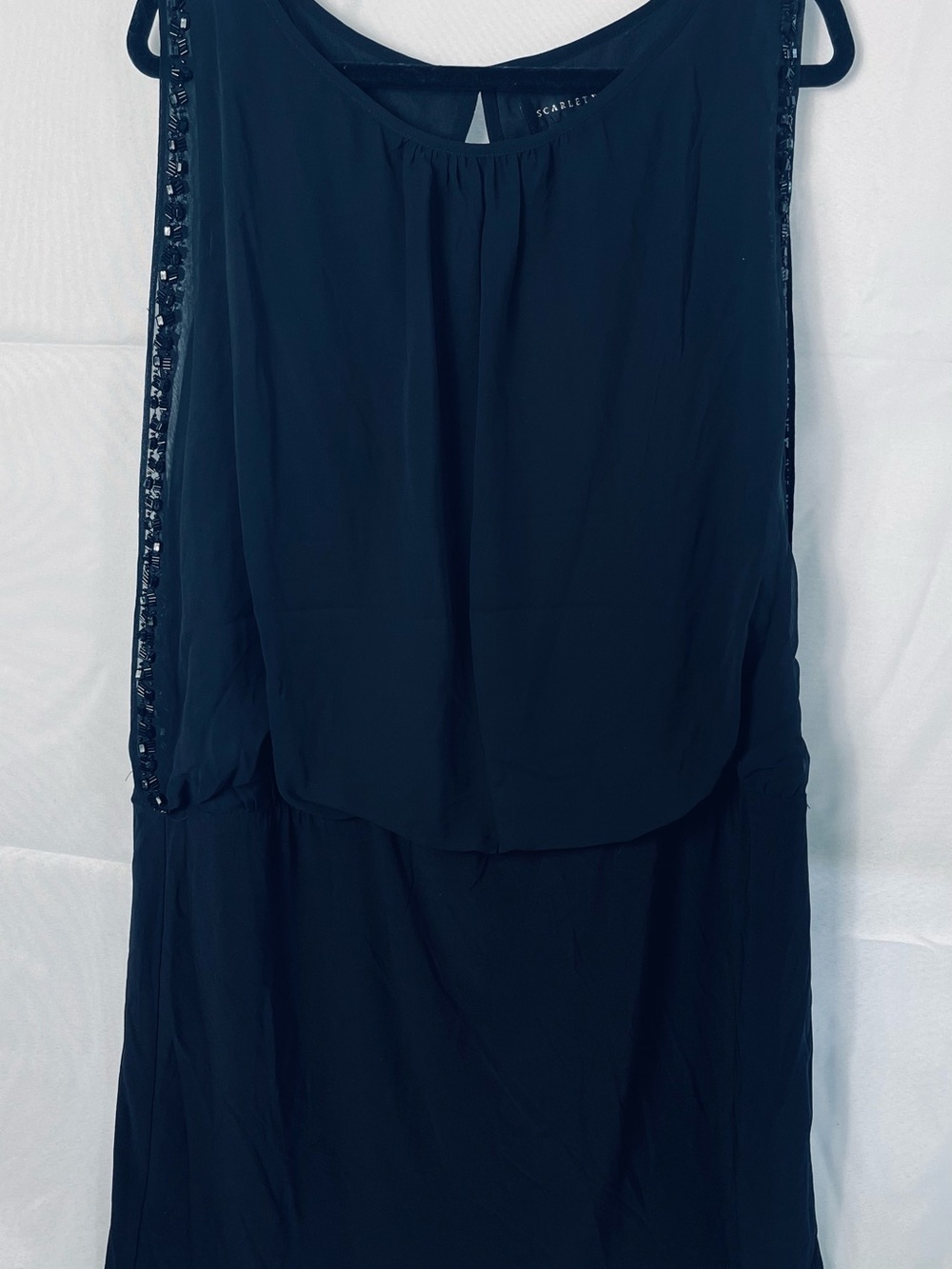 Scarlett Little Black Dress Sheer Overlay Beaded Stretch Size 16